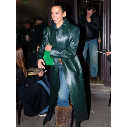 Dua Lipa Green Leather Coat